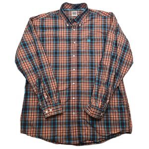 CINCH Western Plaid Shirt Mens‎ Large Orange Blue Brown  Long Sleeve Button Up